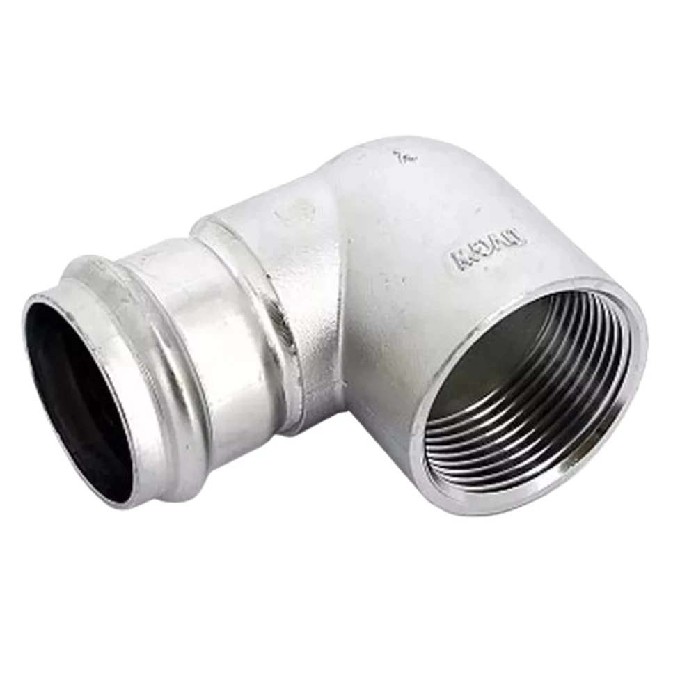 изображение Угольник Viega Sanpress Inox SC-Contur 2314.2 Дн42х1 1/2″ Ру16 с разъемным соединением и плоской прокладкой, из нержавеющей стали, 90°, внутренняя резьба / пресс