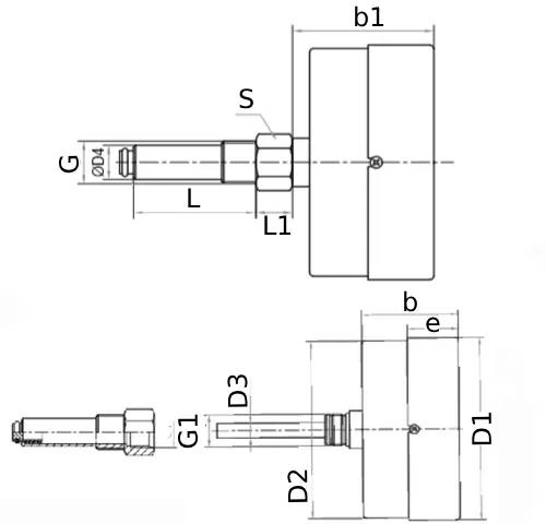 Термоманометр Росма ТМТБ-31Т.1 (0-120°C) (0-0.25МПa) G1/2 2,5, корпус 80мм, тип - ТМТБ-31T.1, длина клапана 46мм, до 120°С, осевое присоединение, 0-0.25МПa, резьба G1/2, класс точности 2.5