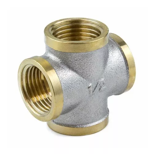 Крест латунный Aquasfera 9011 Ду20 (3/4″) Ру30 резьбовой ВР/ВР никелированный ГОСТ 32585-2013