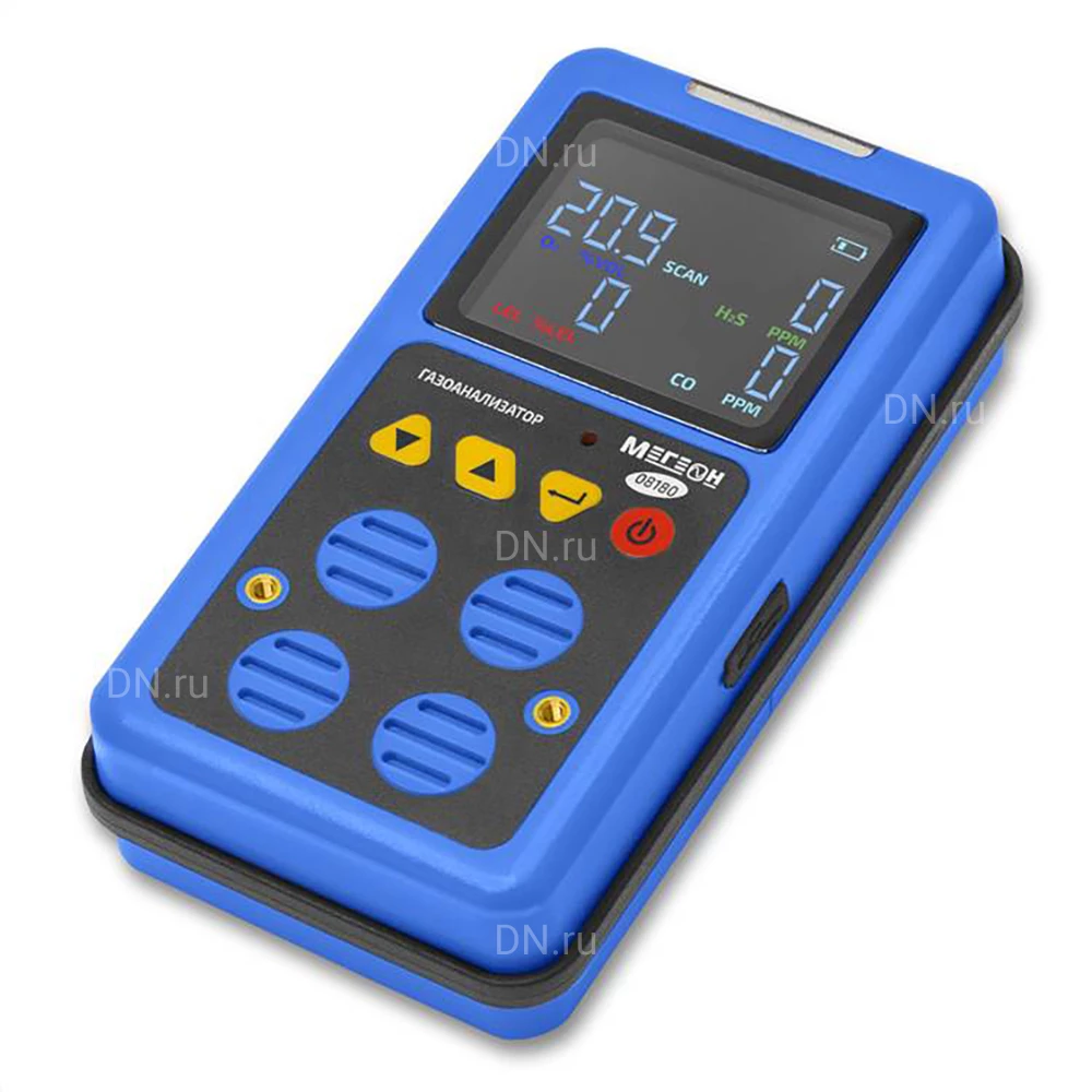 Газоанализатор (комбинированный измеритель 4 в 1) МЕГЕОН 08180, материал корпуса - пластик, 3 вида сигнализации, питание - Li-ion 3.7В