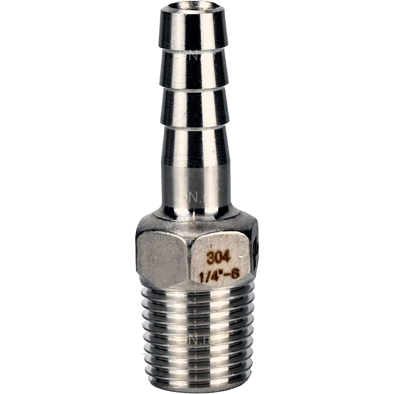 Штуцер елочка BF31-T-1-20 1″х20мм Ду25 Ру16 шланговый, корпус - нержавеющая сталь AISI 304 (CF8), присоединение - наружная резьба/штуцер
