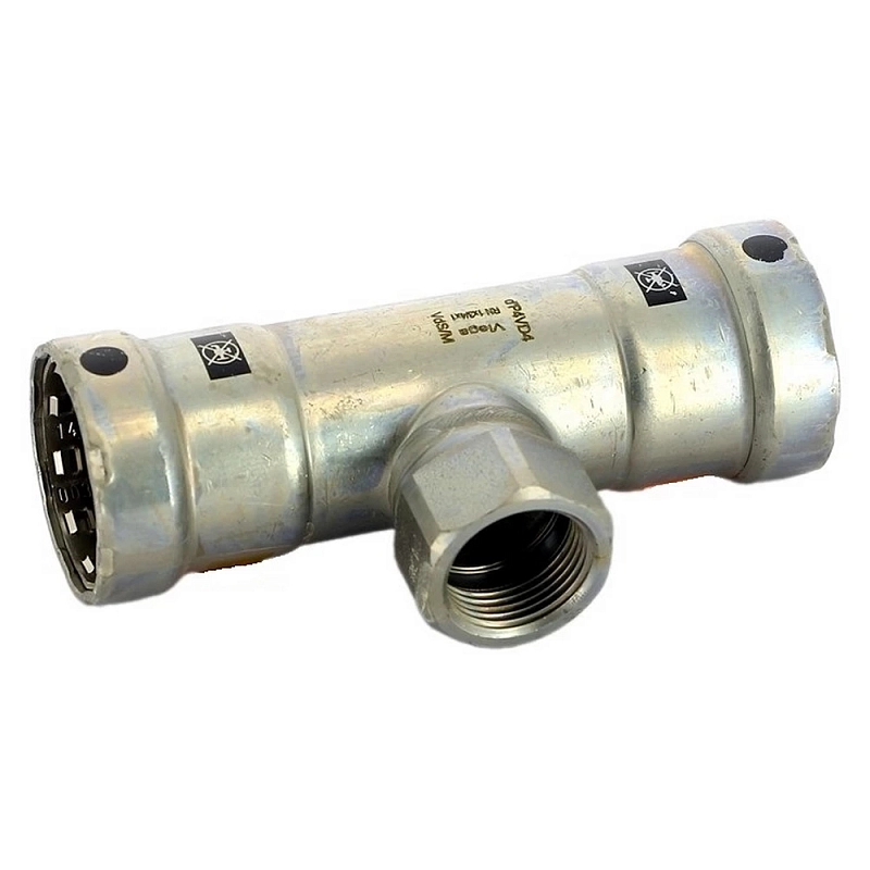 Тройник переходной Viega Megapress с SC-Contur Дн1 1/2″x3/4″x1 1/2″ Ру16 стальной оцинкованный, присоединение - пресс/внутренняя резьба